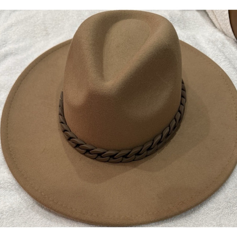 Women's Tan Wide Brim Felt Western Hat with Braided Band